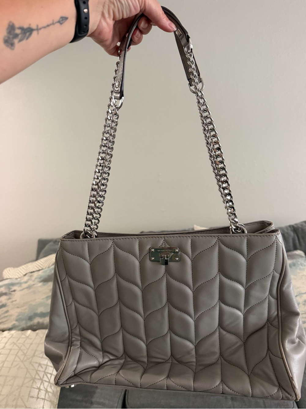 Michael Kors Gray Quilted Chain-Handle Shoulder Bag